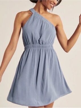 Abercrombie & Fitch| One-Shoulder Dusty Blue Breezy A-Line Mini Sundress Sz XS